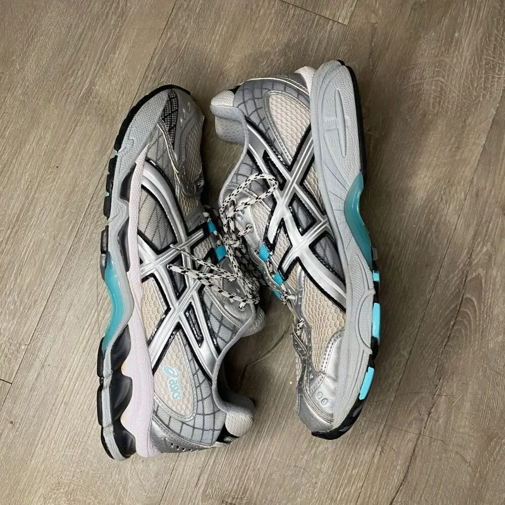 ASICS Gel-Nimbus 10.1 Tiffany Mens Size 8.5 White Silver Aqua 1203A543-105